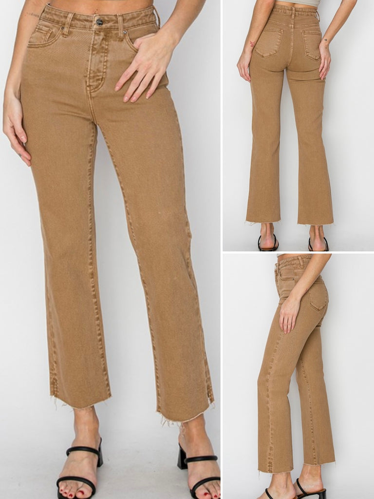 Camel High Rise Ankle Straight Denim