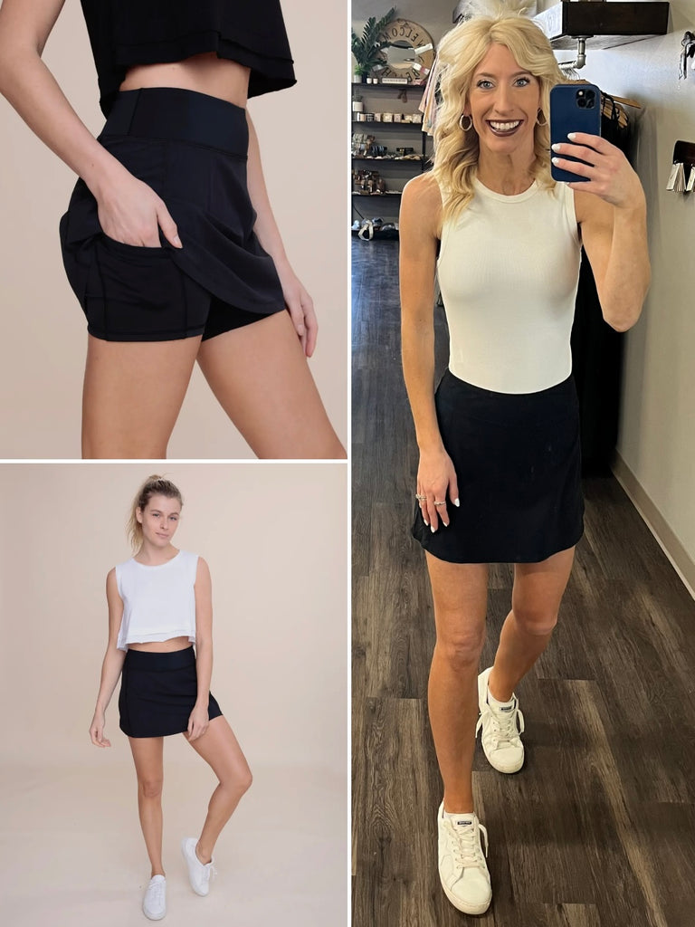 Kiley Micro Perforated Active Skort- Black