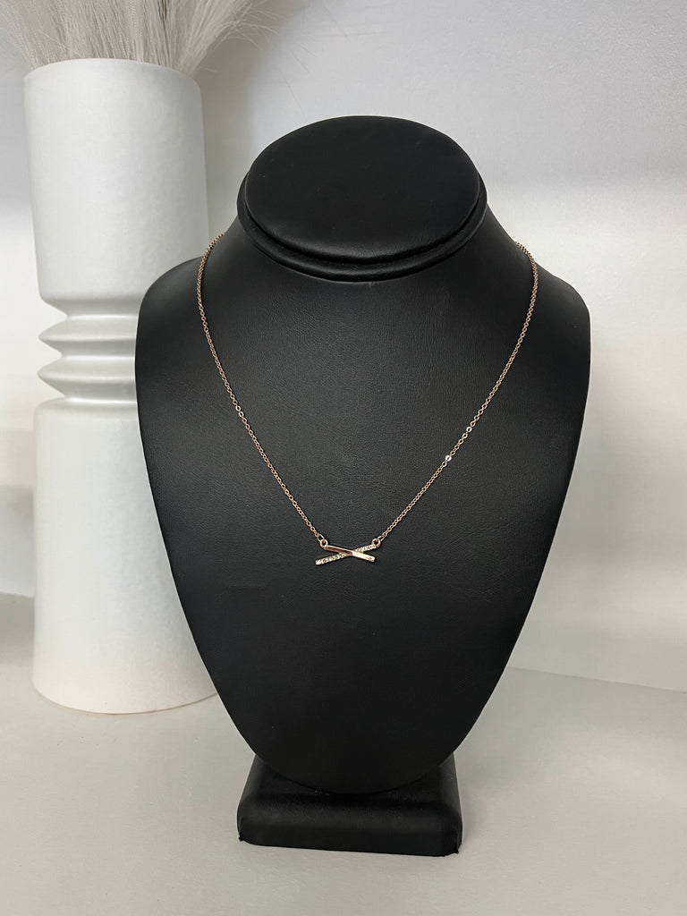 Destiny Crossed Necklace - Rose Gold