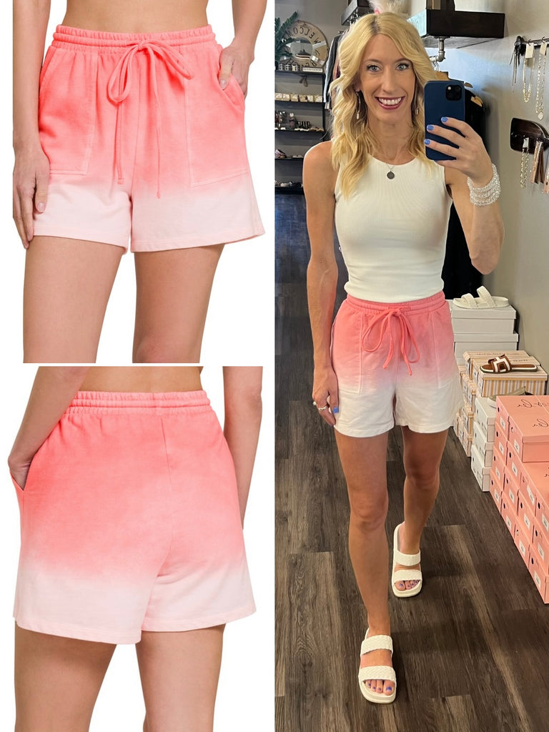 Meg Ombre Dip Shorts - Coral