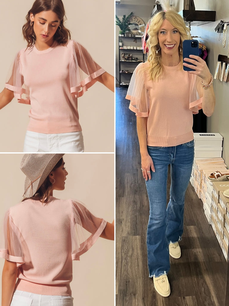 Lauren Sheer Flare Sleeve Blouse - Blush