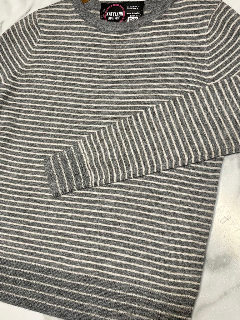Torrin Striped So-Soft Sweater - Gray/Latte