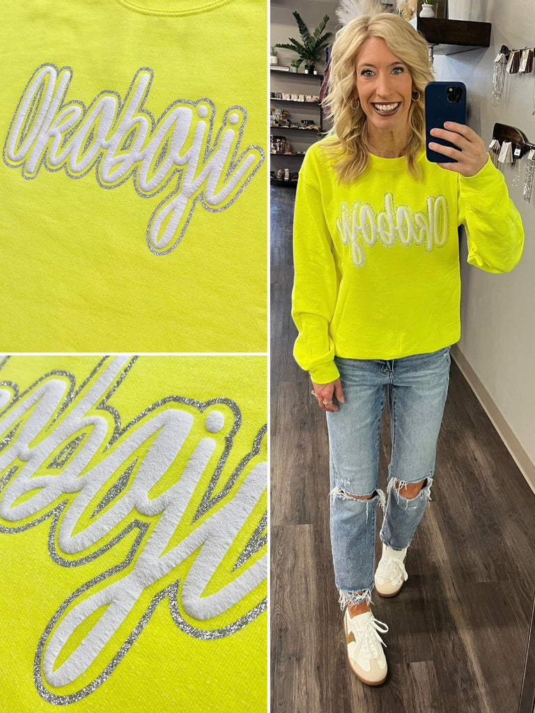 Okoboji Neon Yellow Glam Crewneck