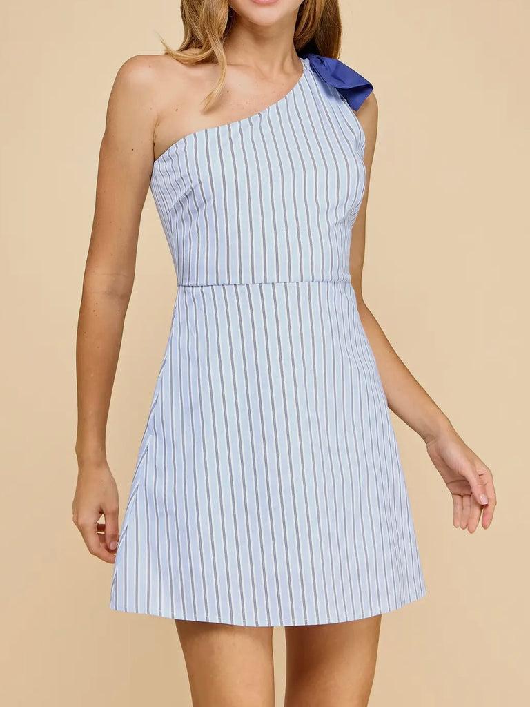 Bre One Shoulder Striped Bow Dress