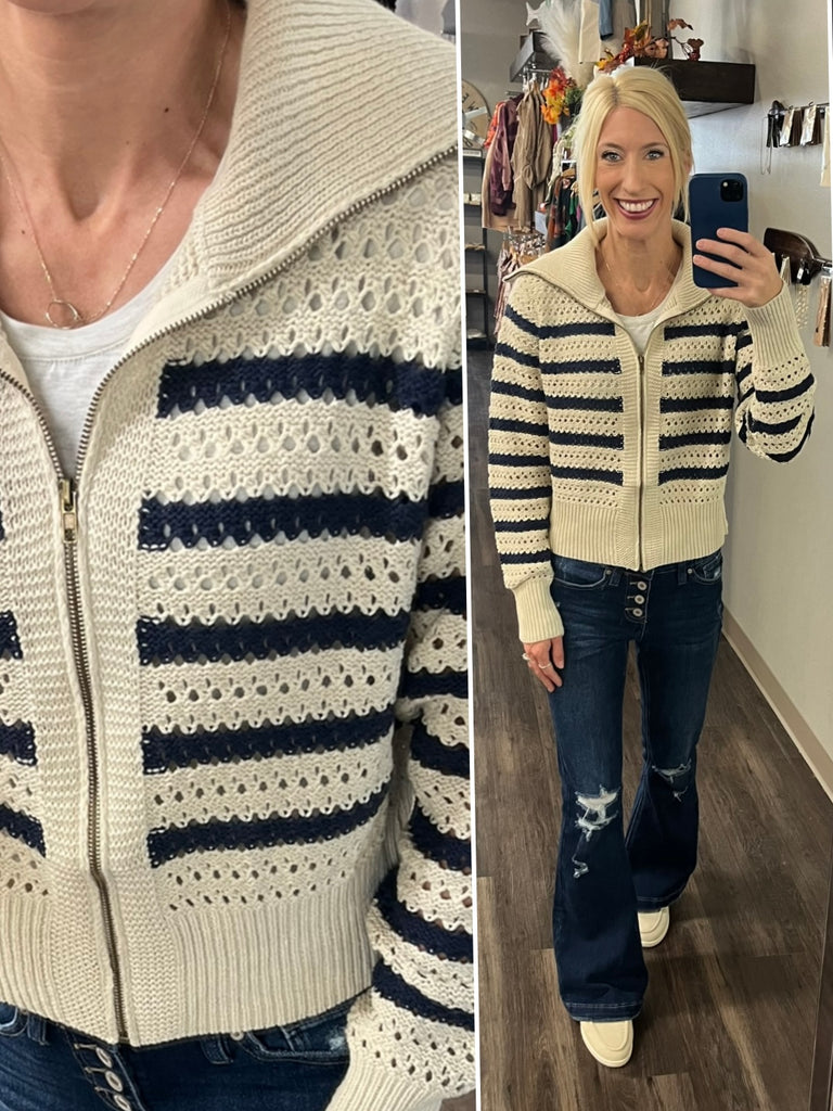 Tina Navy/Taupe Knit Zip-Up