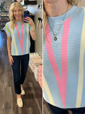 Ayla Scalloped Striped Tank - Red/Pink