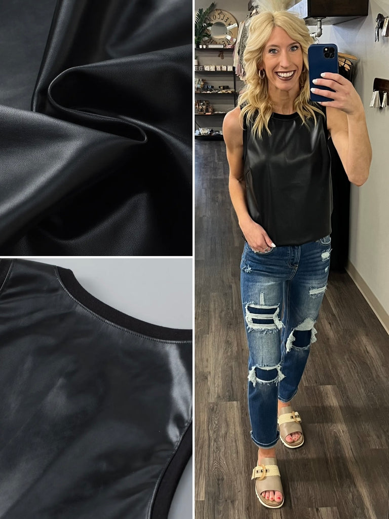 Tabbie Faux Leather Tank - Black
