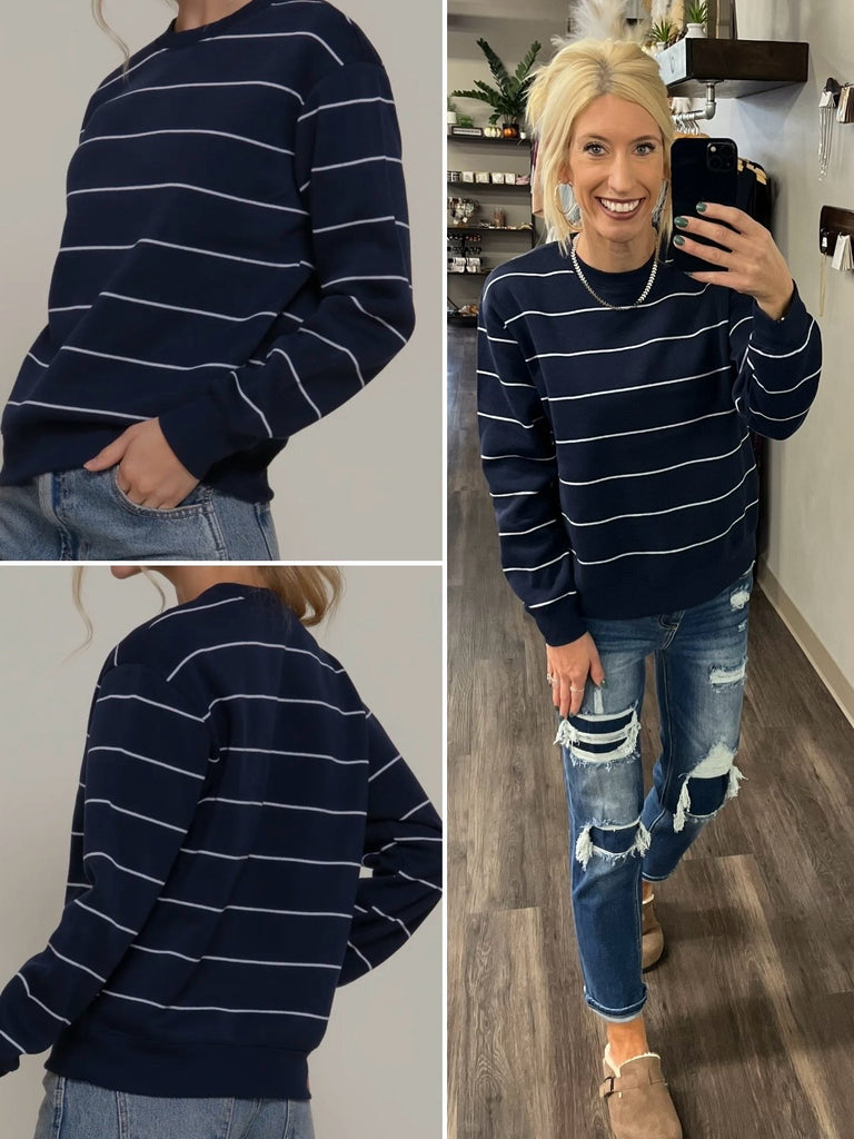 Mckinlee Striped Crewneck - Navy/Ivory