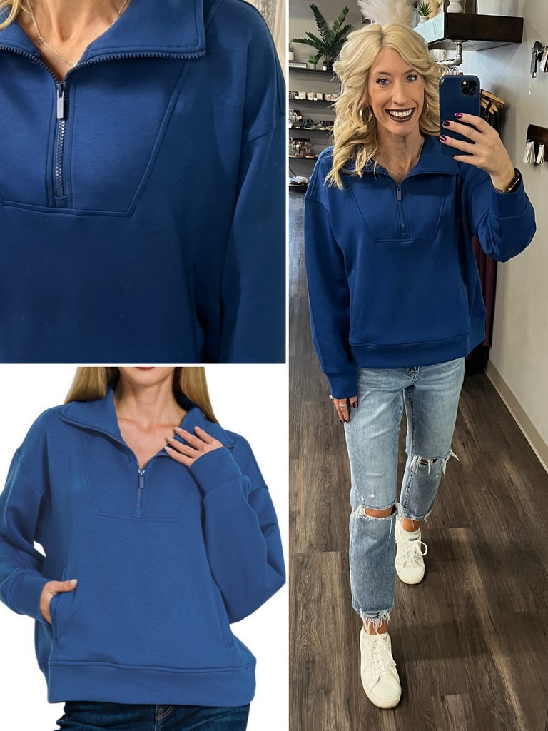 Zoey 1/4 Zip Pullover - Light Navy