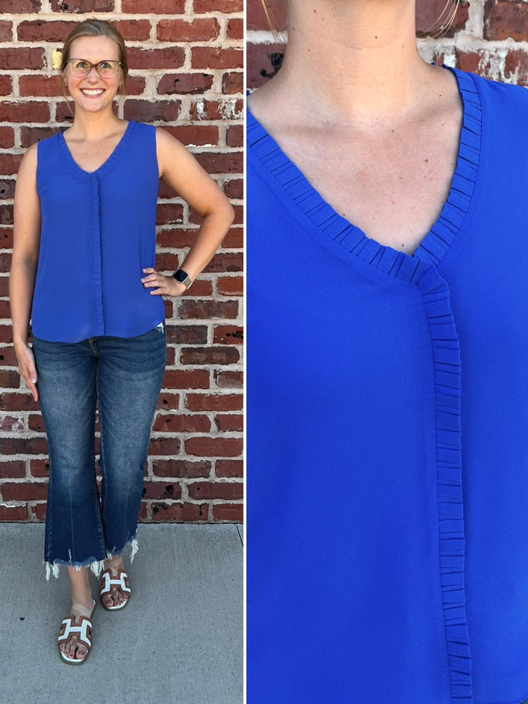 Sadie Ruffle V-Neck - Royal Blue