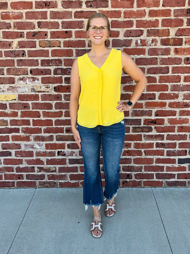 Sadie Ruffle V-Neck - Yellow Sunshine