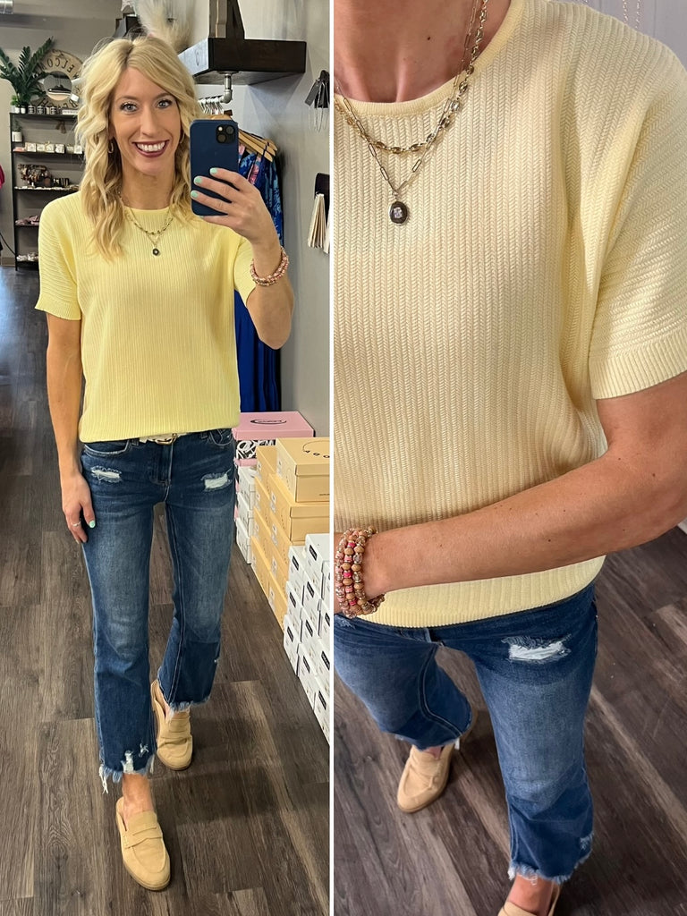Andi Chevron Knit Top - Pale Yellow