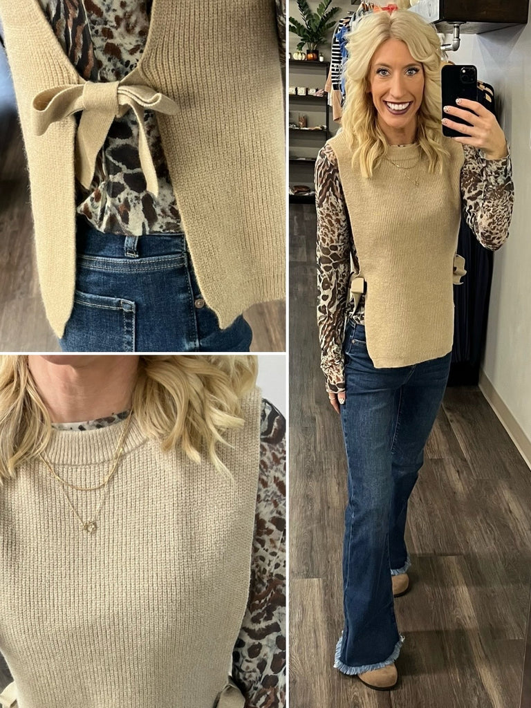 Lauren Side-Tied Sweater Vest - Latte