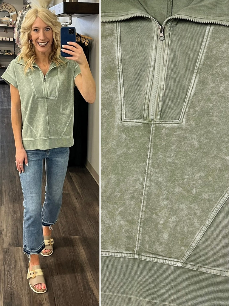 Chelsie Pullover - Acid Wash Sage