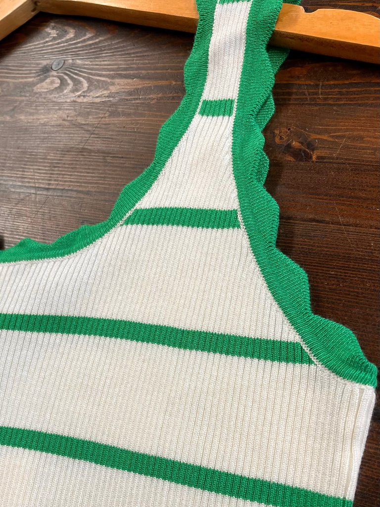 Ayla Scalloped Striped Tank - Green/White