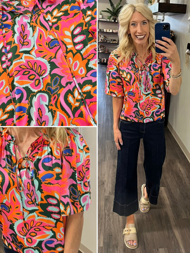 Scarlett Tied Floral Flare Sleeve Top