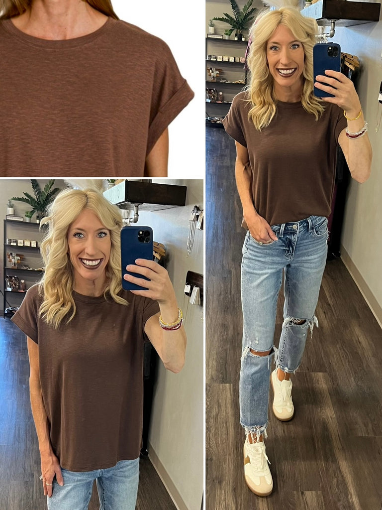 Beth Modal Rolled Sleeve Tee - Brown