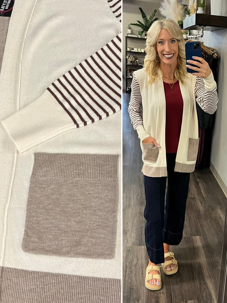 Lainee Stripe Accent Cardigan - Latte