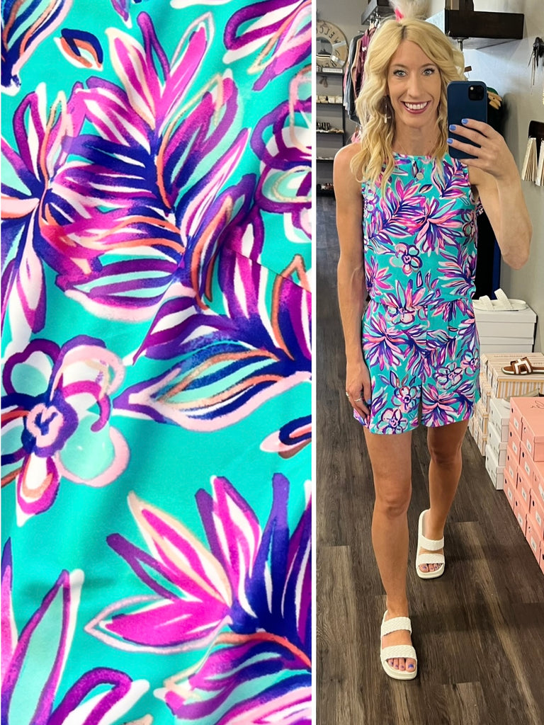 Nikki Tropical Floral Romper With Pockets