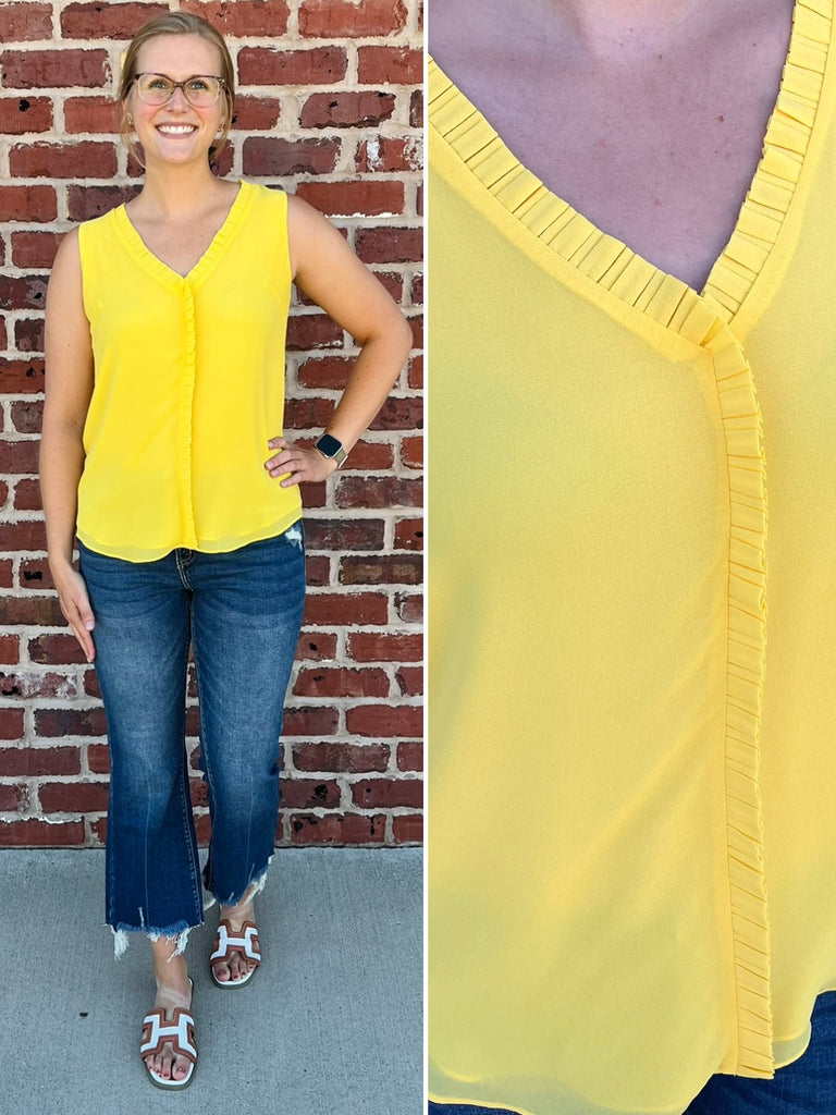 Sadie Ruffle V-Neck - Yellow Sunshine