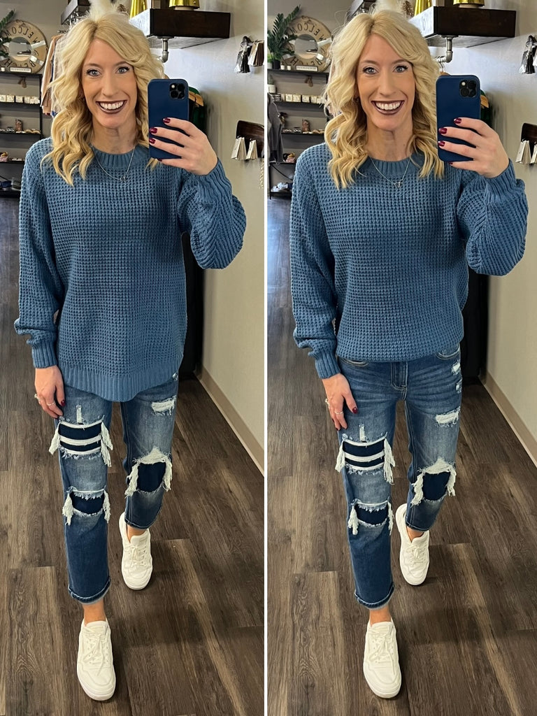 Gracie Knit Sweater - Dusty Blue