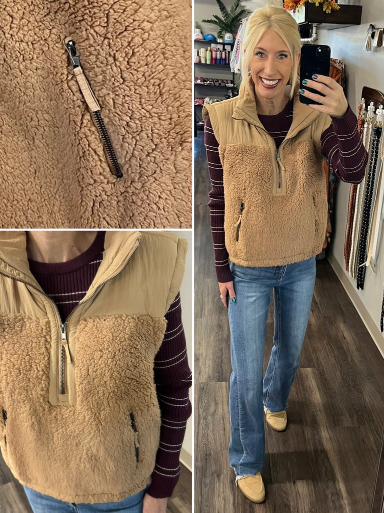 Allie Sherpa Pullover Vest - Camel