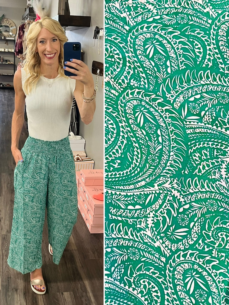 Mandie Paisley Print Wide - Leg Pants