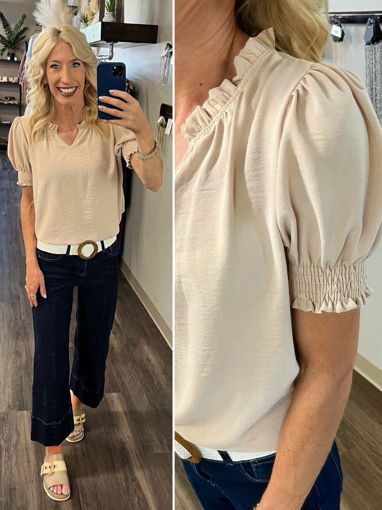 Lexi Smocked Sleeve Blouse - Taupe