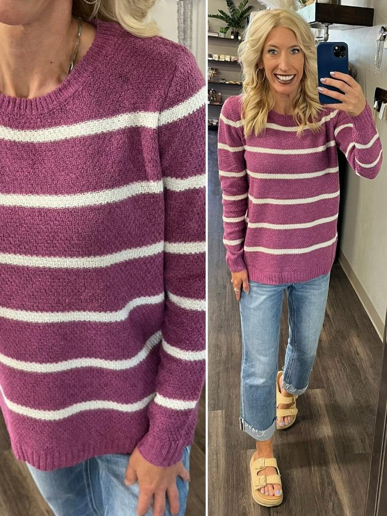 Avery Striped Magenta Sweater