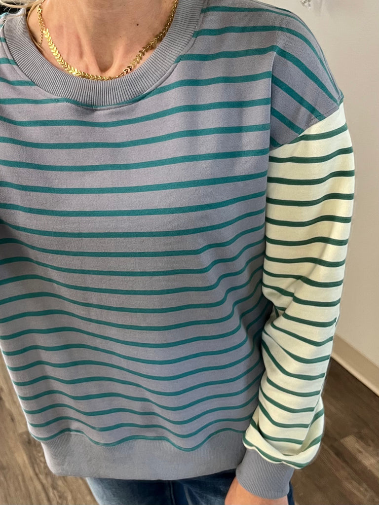 Tami Mixed Stripe Crewneck - Slate