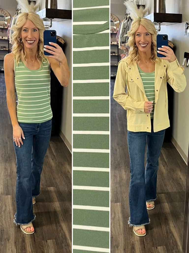 Halle Striped Tank - Sage/Ivory