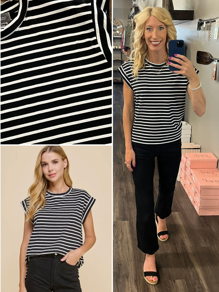 Britt Black & White Cap Sleeve Tee