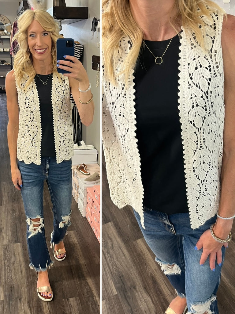 Alex Crochet Vest - Cream