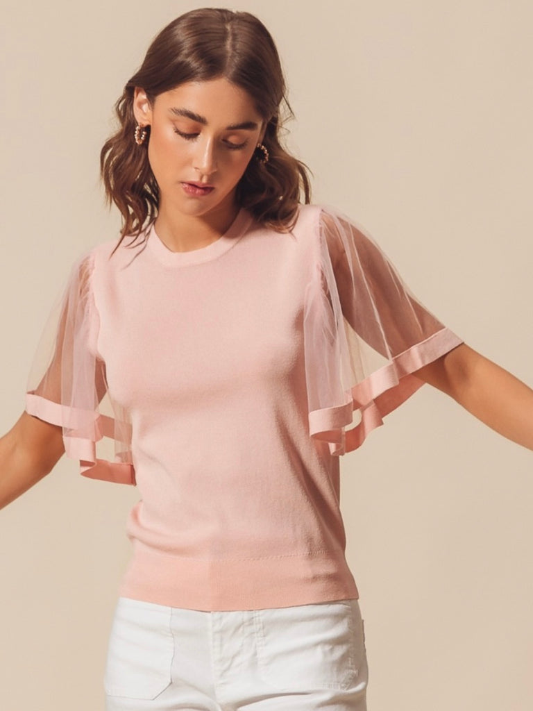 Lauren Sheer Flare Sleeve Blouse - Blush