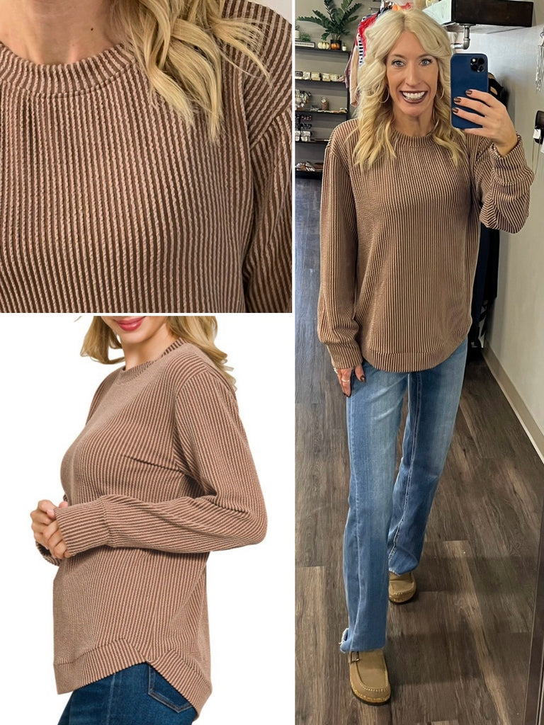 Maddie Ribbed Long Sleeve - Mocha
