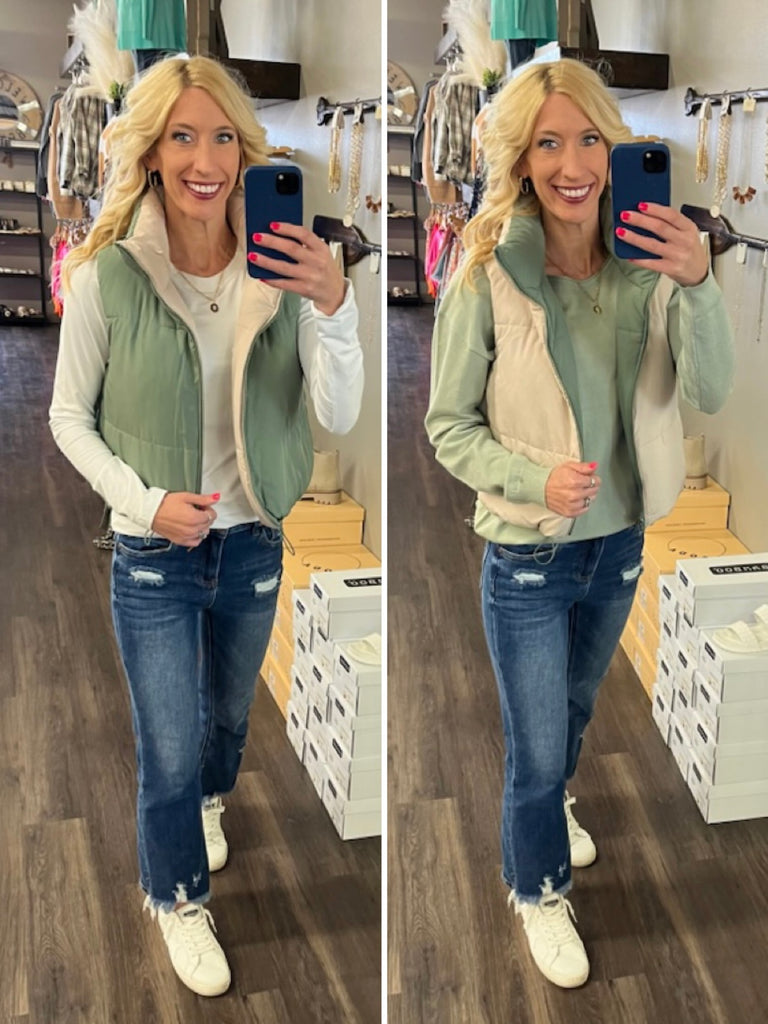 Norway Reversible Puffer Vest - Sage / Cream