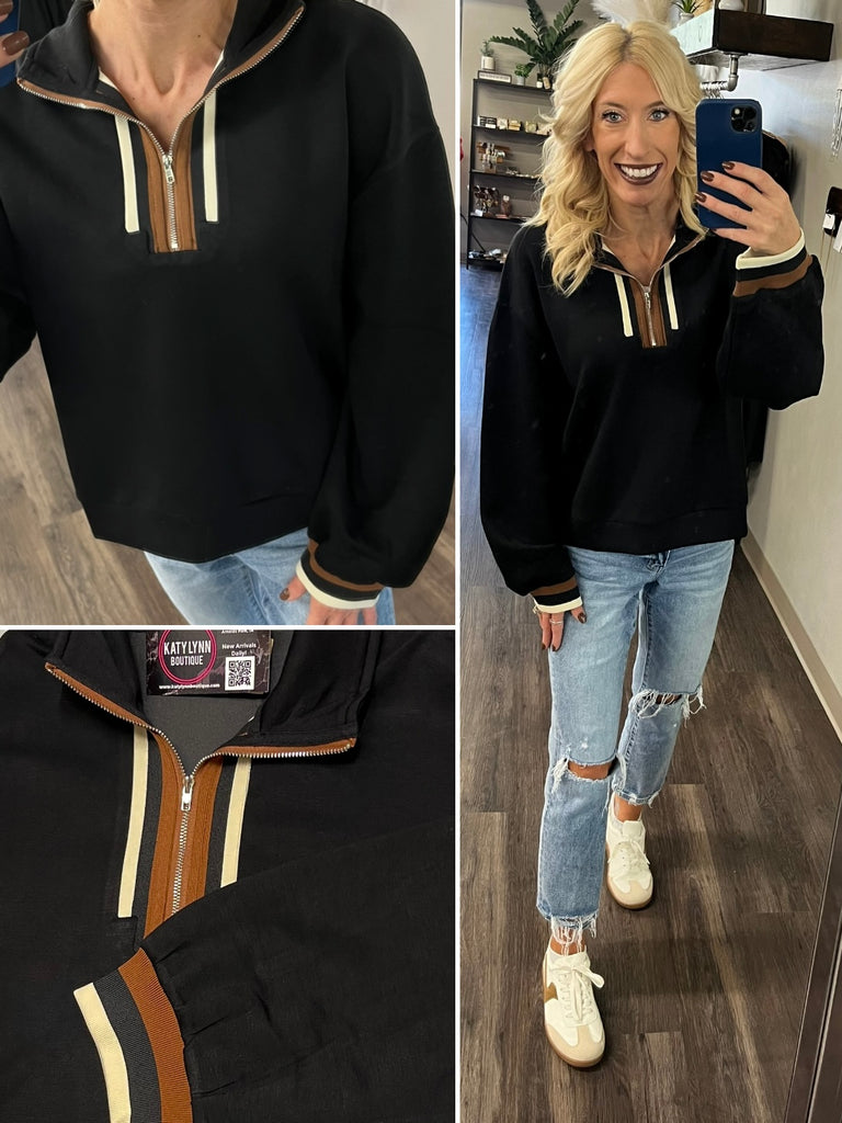 Trish Quarter Zip - Black