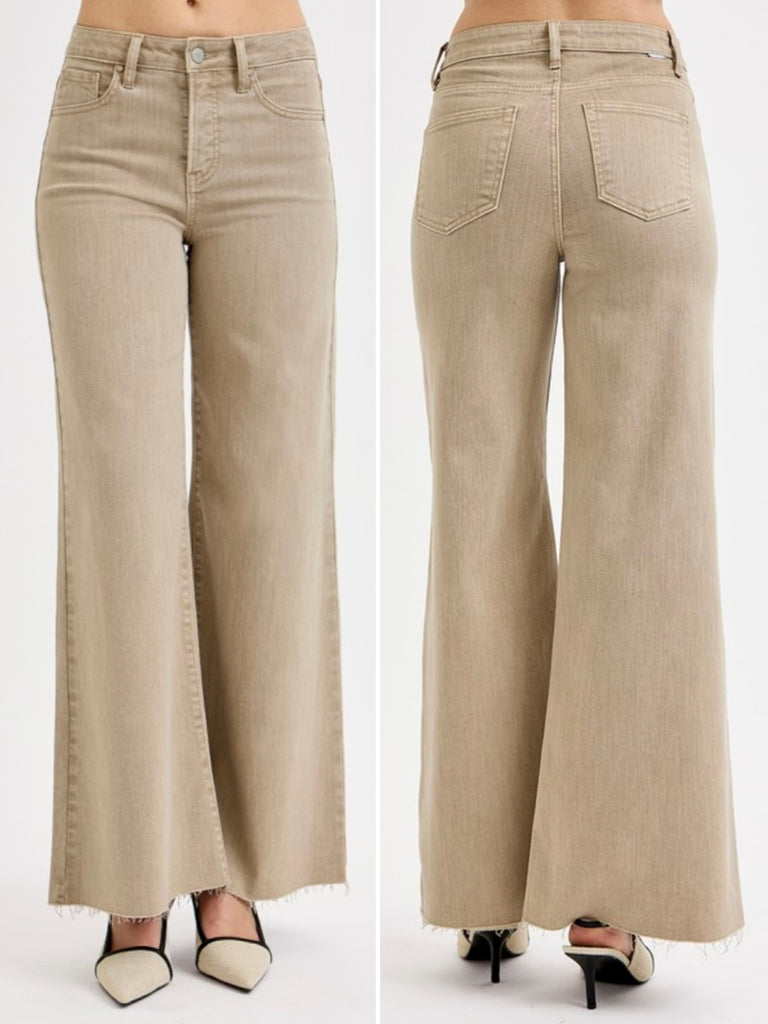 Brenna High-Rise Wide Leg Denim - Latte Shimmer