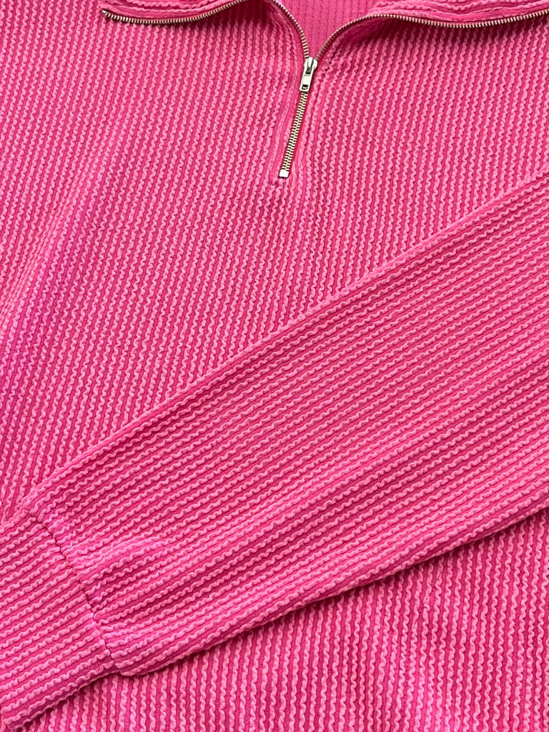 Mindy Ribbed 1/4 Zip - Pink
