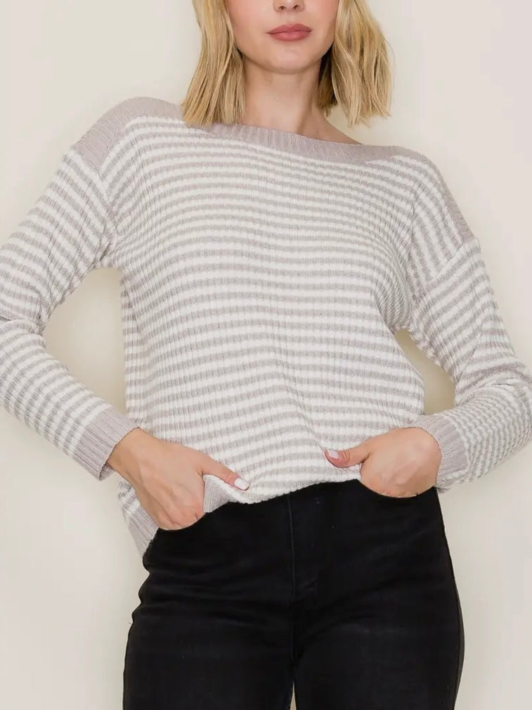 Jamie Striped Sweater - Taupe