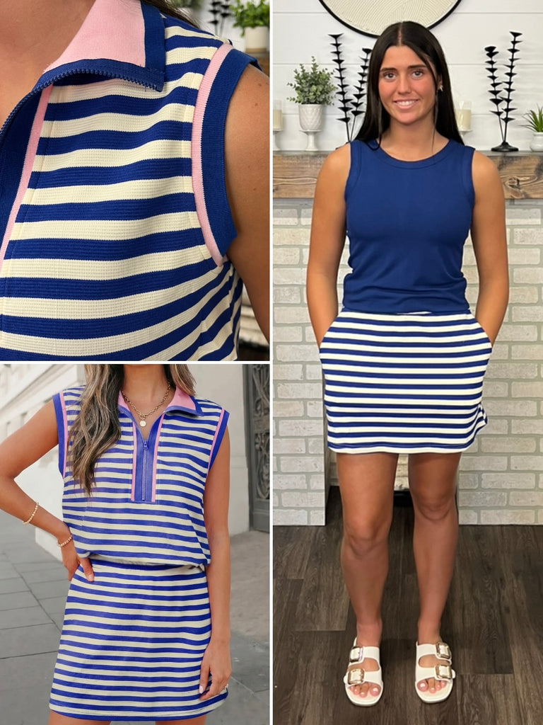 Linda Blue Stripe Skort Set