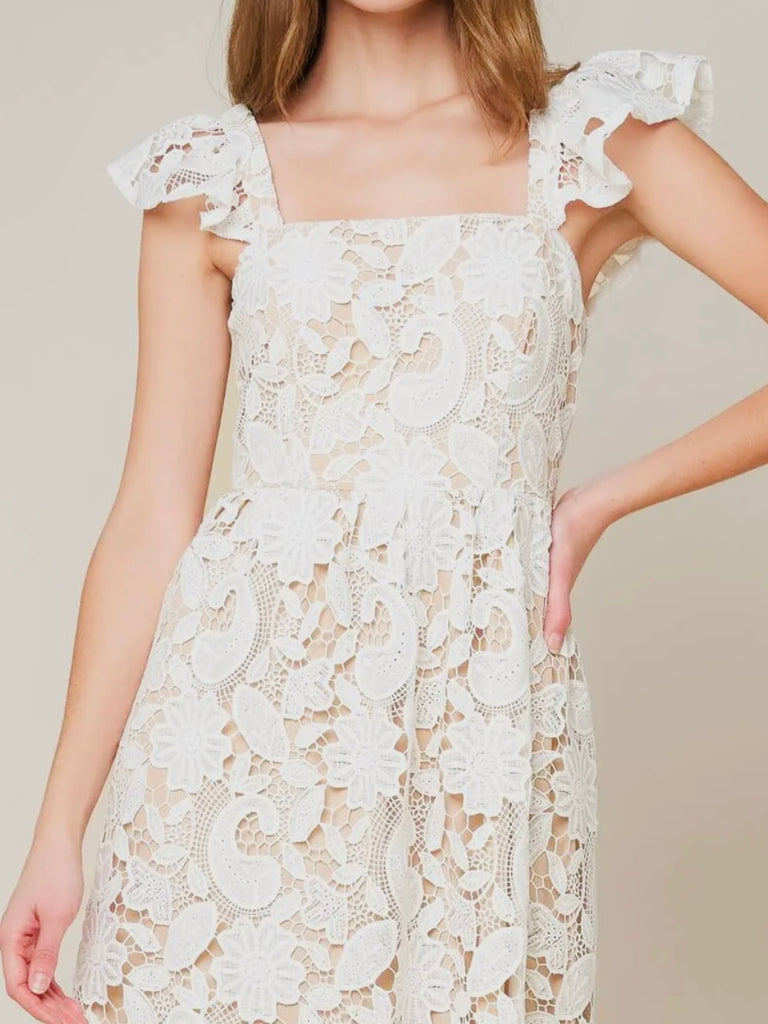 Lennon Lace Ruffle Shoulder Dress