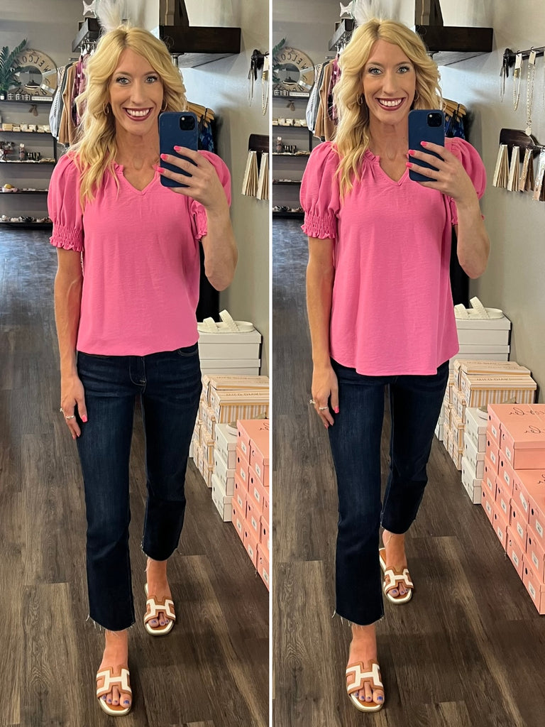 Lexi Smocked Sleeve Blouse - Bubble Gum