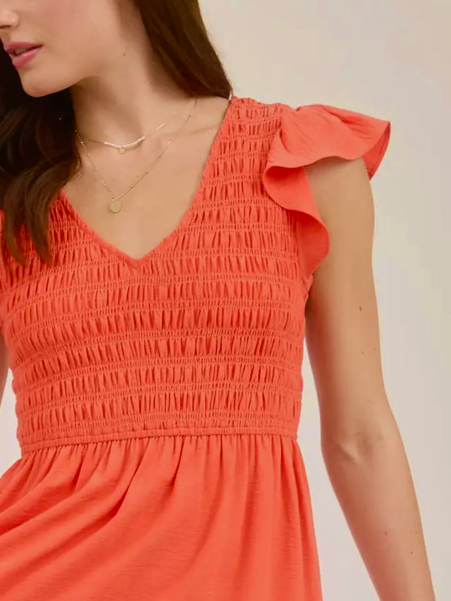 Grace Coral Flutter Sleeve Dress