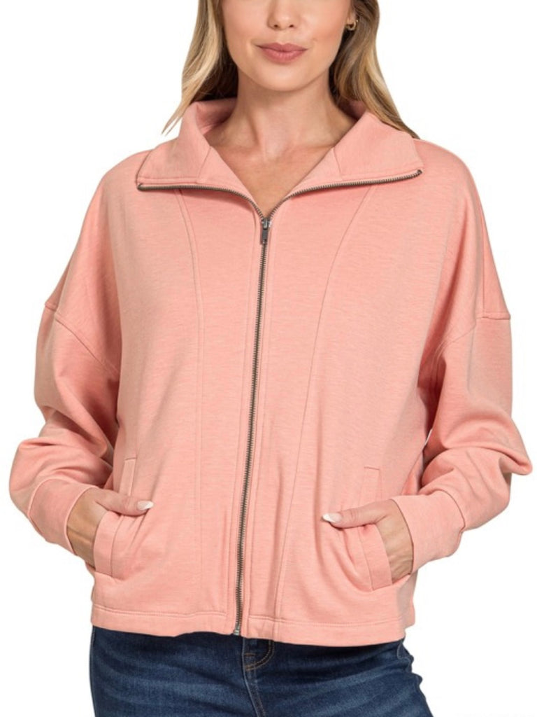 Tinlee Scuba Full-Zip Jacket - Dusty Rose
