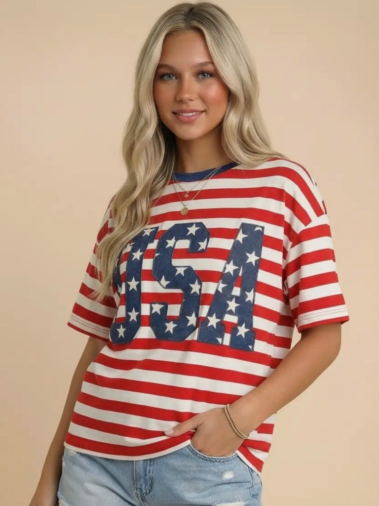 Shelly USA Red/White Striped T-Shirt