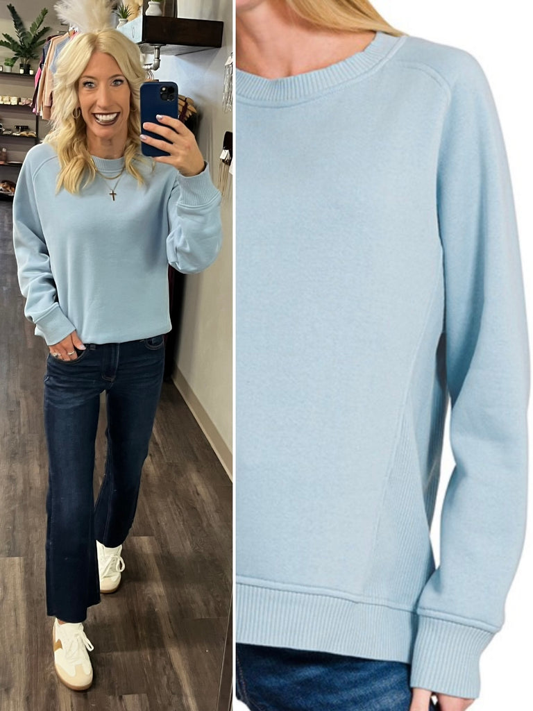 Riley Ribbed Accent Pullover - Sky Blue