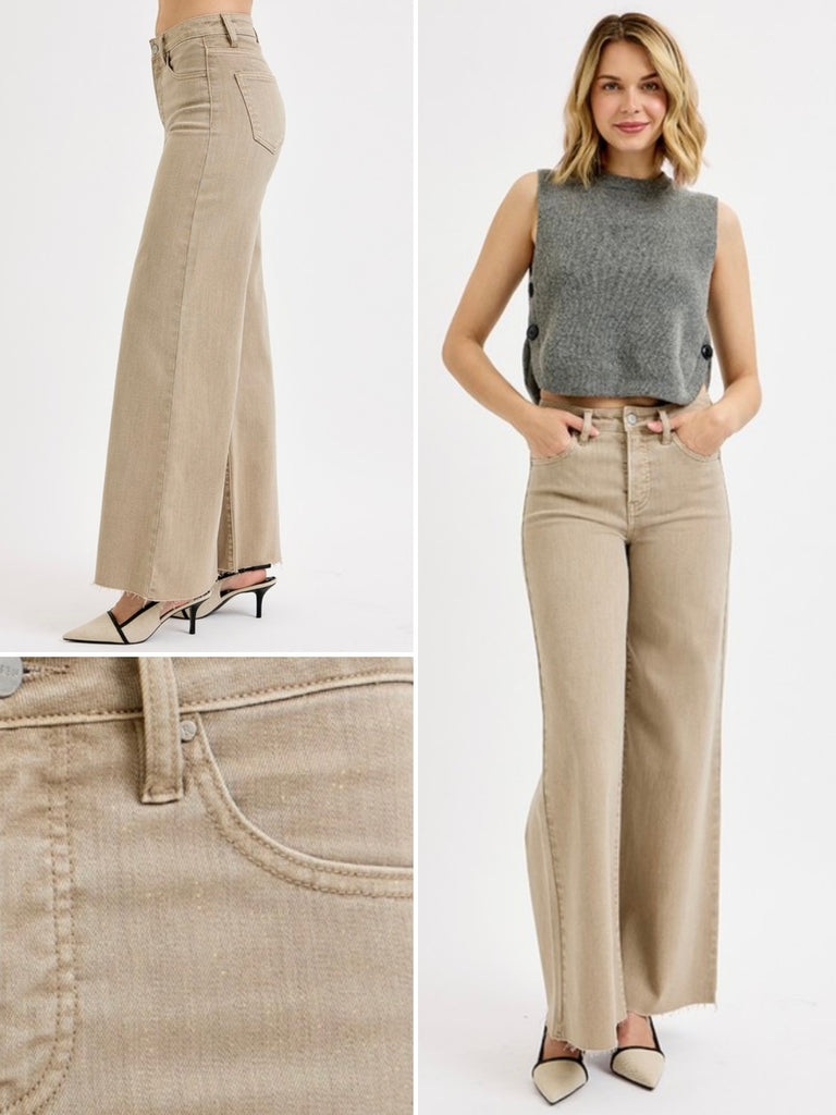 Brenna High-Rise Wide Leg Denim - Latte Shimmer