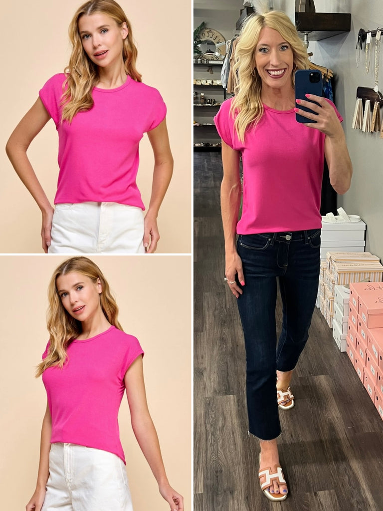 Katrina Ribbed Cap Sleeve Top - Dark Pink