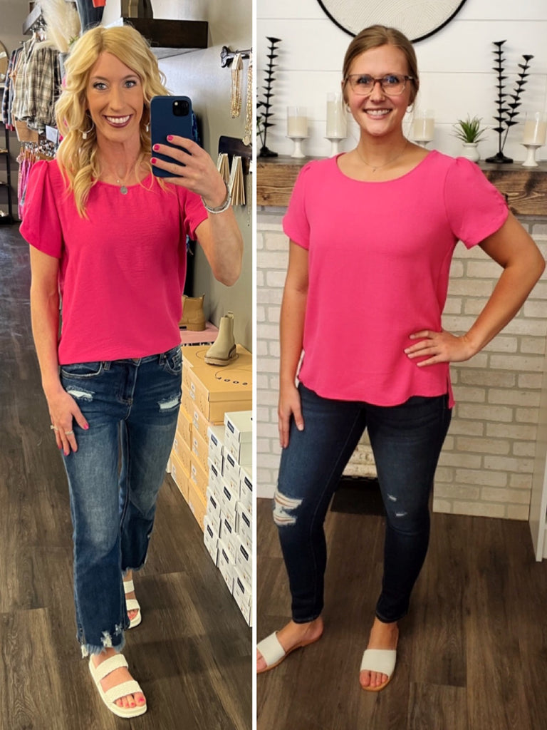 Oakleigh Scalloped Sleeve Blouse - Hot Pink